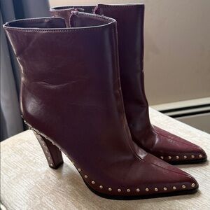 Jessica Simpson Burgundy Pointed Toe Studded Ankle Boots